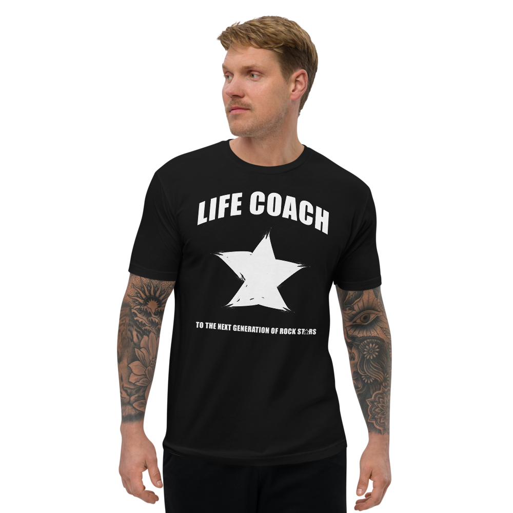 man with tattoos wearing the Numb Skull Designs Life Coach tshirt